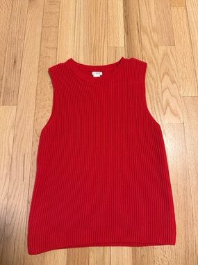J. Crew Bright Red Ribbed Knit Sleeveless Top